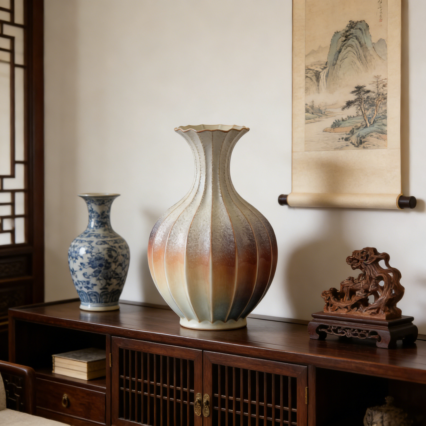 Kiln-Transformed Gradient Striped Yuhuchun Vase