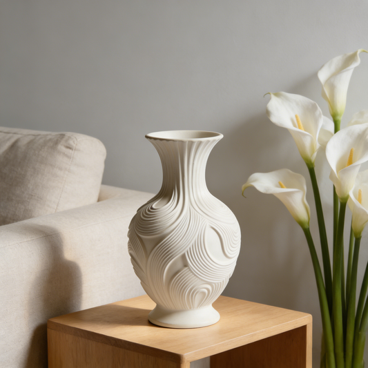 Plain White Flowing Wave Relief Yuhuchun Vase
