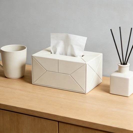 Geometric Patchwork Beige Tissue Box