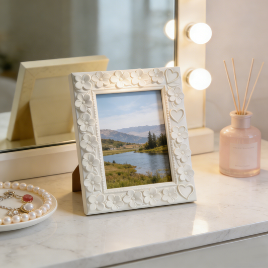 3D Flower Relief White Photo Frame