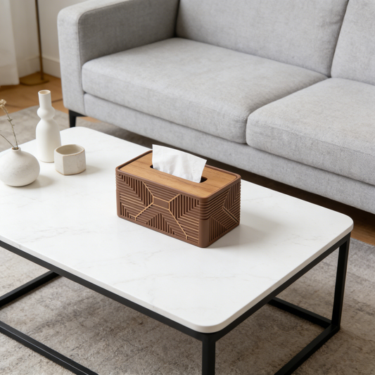 Vintage Wood Geometric Embossed Tissue Box