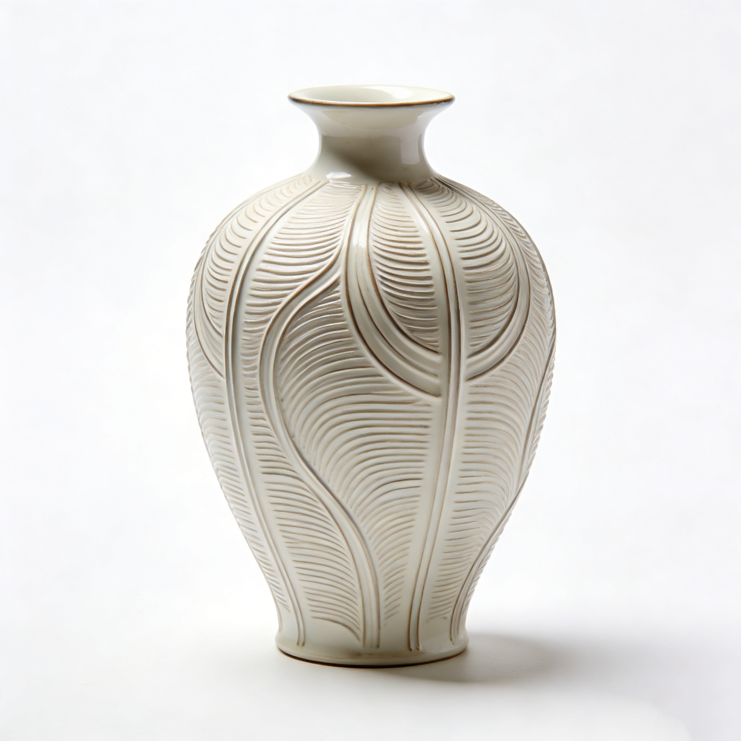 Bionic Leaf Vein Relief White Glaze Plum Vase