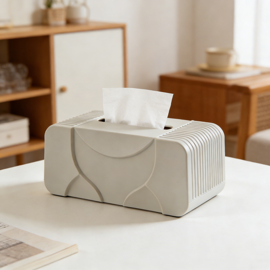Geometric Arc & Striped Beige Tissue Box